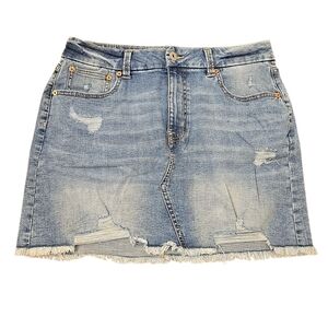 Womens Distressed Denim Skirt Size 15 Blue Jean Casual Summer Cut Offs